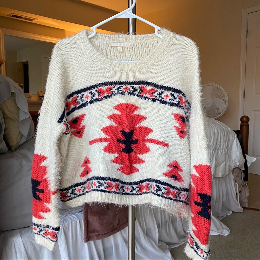 Anthropologie Fuzzy Tribal Print Sweater, Size Small